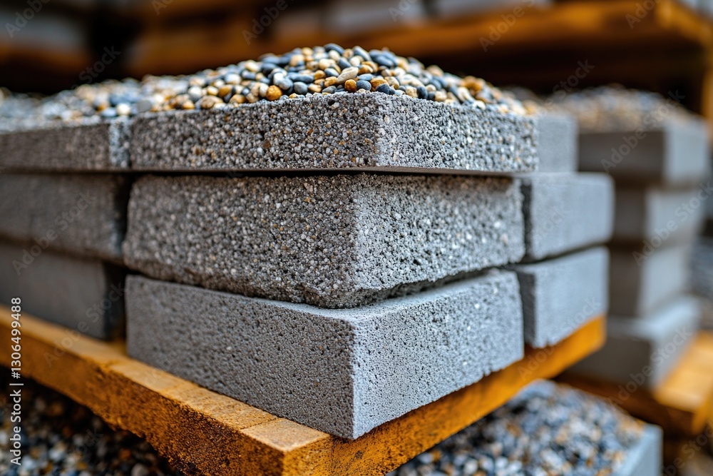 Poster A stack of bricks resting on a wooden shelf, with a rustic and natural setting