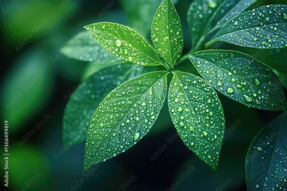 Poster a close-up shot of a green leaf with water droplets on it, suitable for use in scientific or educati