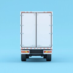 Rear view of a white delivery truck on a blue background