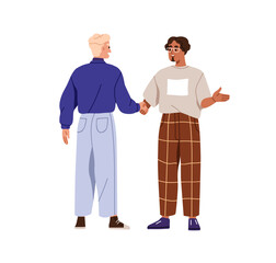 Handshake greeting. Business partners, men shaking hands for agreement. Professional people communication, conversation between colleagues. Flat vector illustration isolated on white background