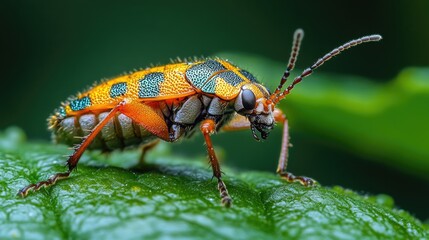 A close-up shot of a bug sitting on a leaf