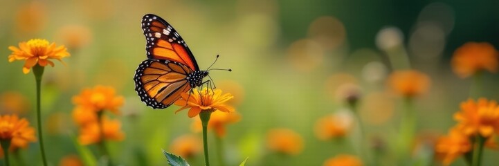 Fototapeta premium Monarch butterfly nectaring on vibrant wildflowers , monarch, red, colorful