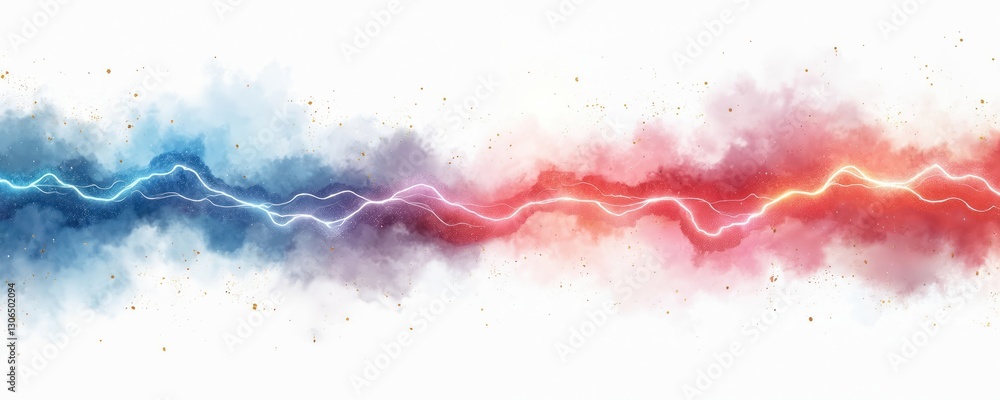 Poster Abstract digital art features red and blue lightning streaks. Horizontal row isolated on transparent background. Dynamic concept design is creative artwork with cosmic explosion phenomena.