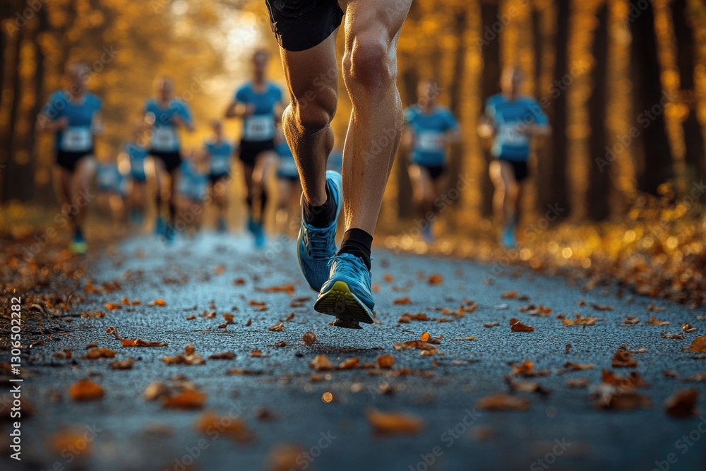 Poster group of people running through dense forest