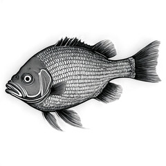Obraz premium Gray Fish Illustration. Fish with Scales and Fins. Monochrome Style. Drawing of Fish, transparent, png, isolated.