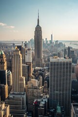 Naklejka premium A vertical view of a cityscape in New York, USA, with tall towers