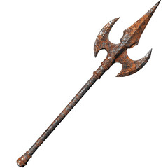 Abandoned gladiators trident with battle-worn edges, isolated on transparent background.