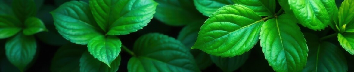 Deep emerald green leaves, glossy surface, visible shadows , leaf texture, plant