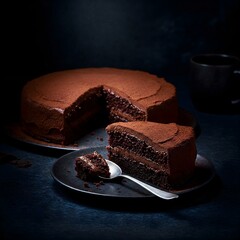 chocolate cake on a plate with a spoon