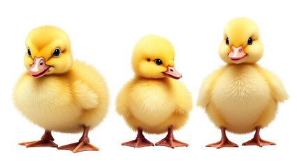 Fototapeta premium three cute yellow ducklings. isolated on transparent background 