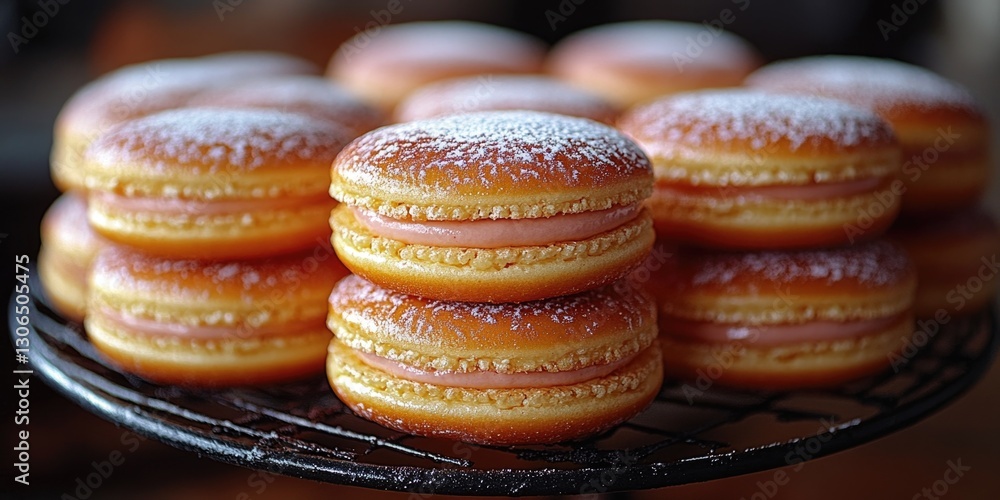 Aufkleber a collection of doughnuts arranged neatly on a rack, perfect for a bakery or cafe display