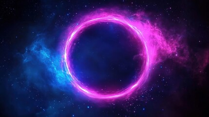 Obraz premium pink circle light frame on black background. Pink light effects on round placeholder for your text on dark background. A blue glowing circle. For futuristic or technology-themed designs