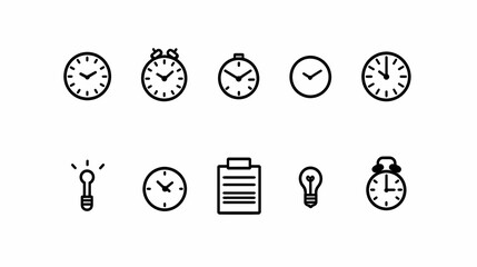 Collection of Different Clock Icons and Time Management Symbols
