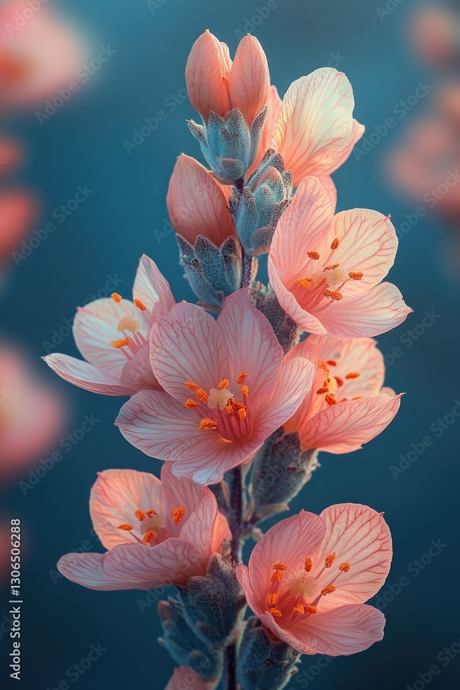 Poster A close-up shot of a pink flower on its stem, perfect for use in designs and projects where a delicate touch is needed