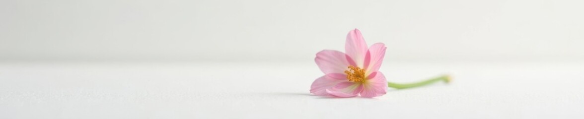 A delicate single flower with soft colors on a plain white surface, white, blossom