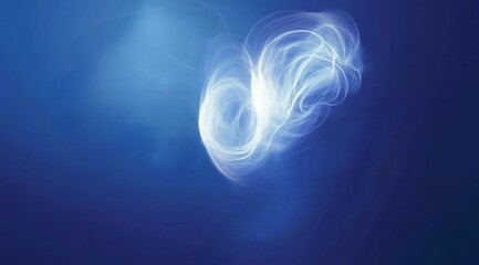 Abstract ethereal female profile, digital art, glowing light, blue background