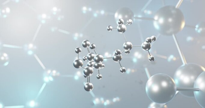 Levacetylleucine rotating 3d molecule, molecular structure of amino acid derivative, seamless video