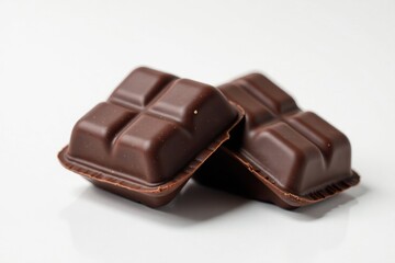 Dark chocolate candy, textured surface, crisp edges, white backdrop, dessert, close-up, candy