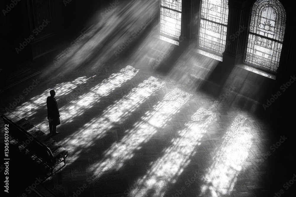 Aufkleber A person stands in front of a window in a building
