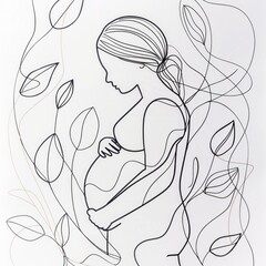 A minimalist line drawing of a pregnant woman holding her belly.