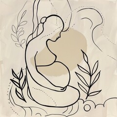 Obraz premium A minimalist line drawing of a pregnant woman holding her belly.