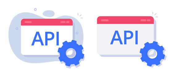 Obraz premium API tech application data web development icon set vector graphic illustration, software program interface integration configuration system sign, structure setup settings customization digital online 