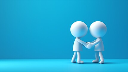 Abstract 3D Business Characters Shaking Hands on Blue Gradient Background