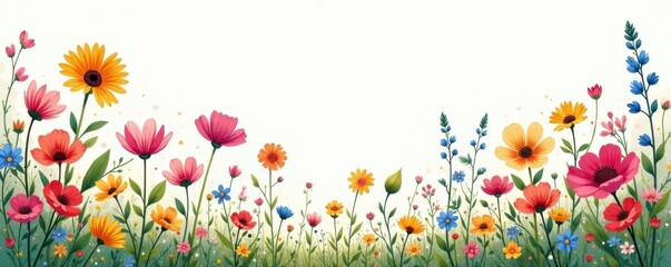 Vibrant wildflowers, loose sketch style, whimsical charm, loose, carefree, field