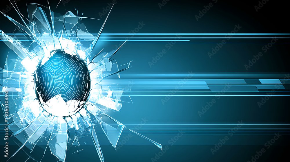 Poster breaking through barriers digital fingerprint technology in action cyber realm graphic design abstra