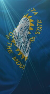 Flag of South Dakota state, region of the United States. 4K Vertical. Loop