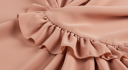 Elegant Peach Colored Fabric with Double Ruffled Trim Detail
