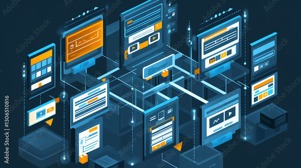 Poster digital interface design showcase virtual environment graphic content futuristic perspective technol