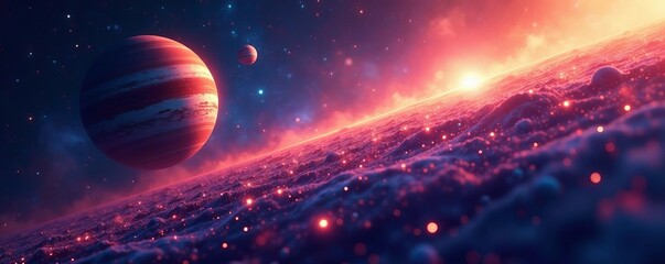 Abstract background of interconnected celestial bodies and planets, astronomy, abstract, space