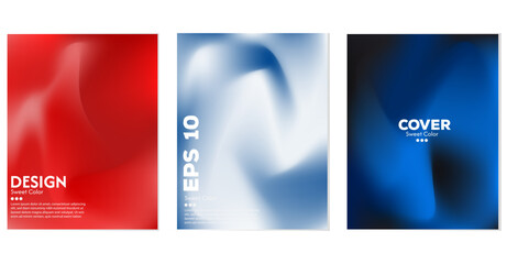 Collection of abstract red white blue glowing liquid wave backgrounds. Effect of combining dark and light colors. Modern design template for web cover, advertising banner, poster, brochure, flyer.