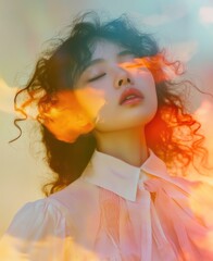 Ethereal cloudscapes woman surreal fashion photography.