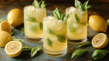 Freshly brewed lemonade with a sprig of mint, perfect for a warm day