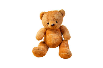 Lonely brown teddy bear on white background, die-cut. Object.