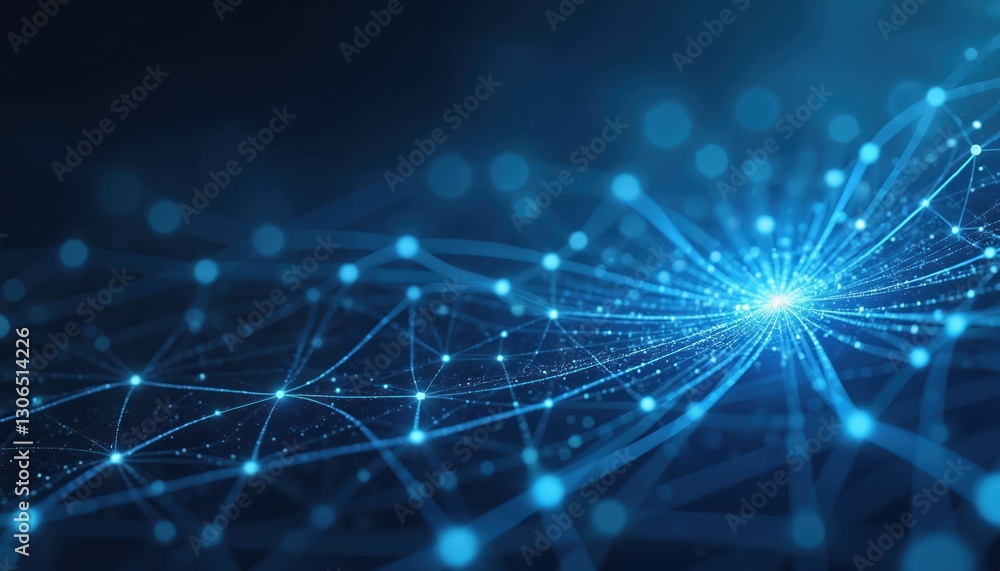 Poster abstract blue plexus geometry background with glowing nodes connected by lines. digital technology n