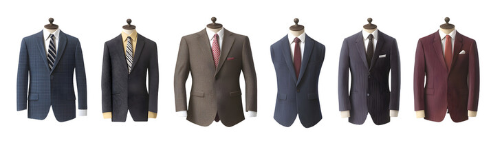 Set of stylish business suits cut out isolated on white or transparent background