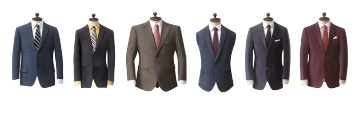 Set of stylish business suits cut out isolated on white or transparent background