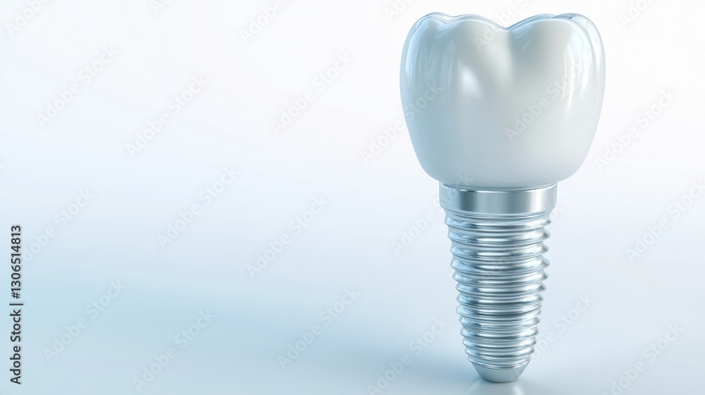 Poster realistic 3d rendering of a dental implant showcasing intricate details and quality in a clean envir