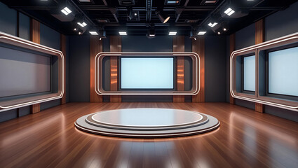 Backdrop For TV Shows .TV On Wall.3D Virtual News Studio Background, 3d illustration