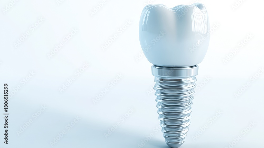 Poster high quality 3d rendering of a dental implant showcasing detailed metallic texture and polished surf