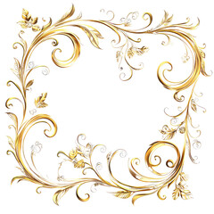 Fototapeta premium Ornate Gold Floral Frame with Intricate Swirls and Elegant Details Suitable for Invitations, Certificates, or Decorative Backgrounds in Elegant Designs