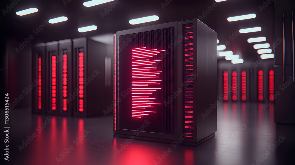 Poster data center operations amidst high-tech servers digital environment infrastructure futuristic viewpo