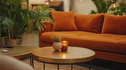 Fototapeta premium A comfortable couch with nearby power sockets for charging devices.