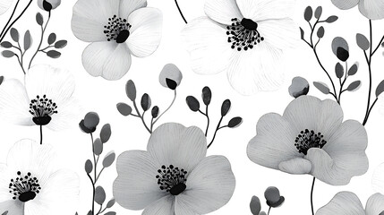 pattern simple abstract flowers in a modern black and white composition high quality 