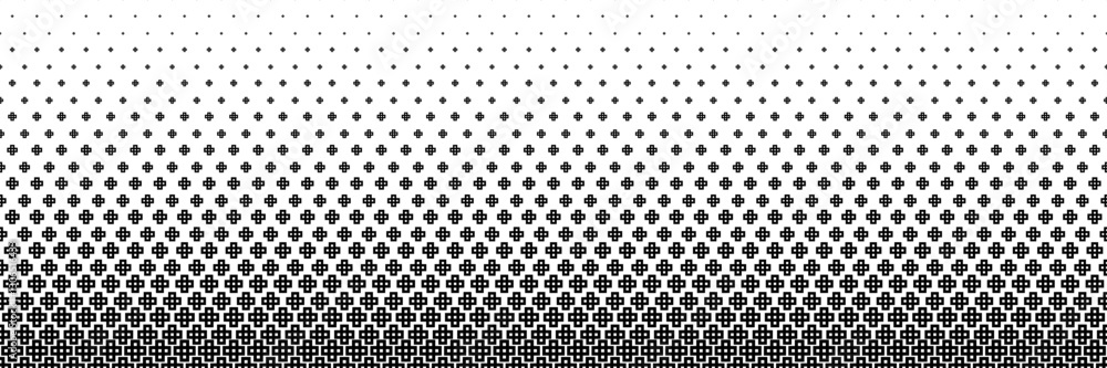 Poster horizontal halftone of black outline cross or plus design for pattern and background.