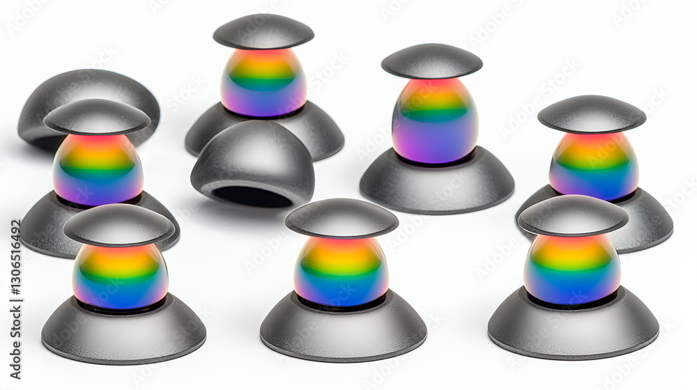 Poster colorful rainbow objects displayed on a flat surface in a studio environment macro photography persp