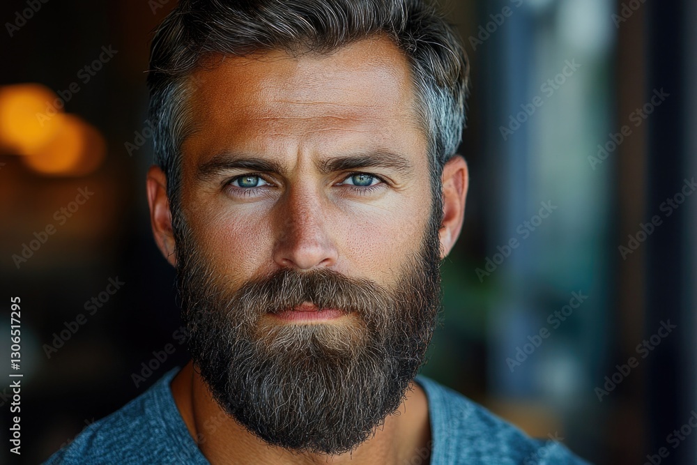 Poster a portrait of a bearded man, ideal for use in editorial or commercial contexts